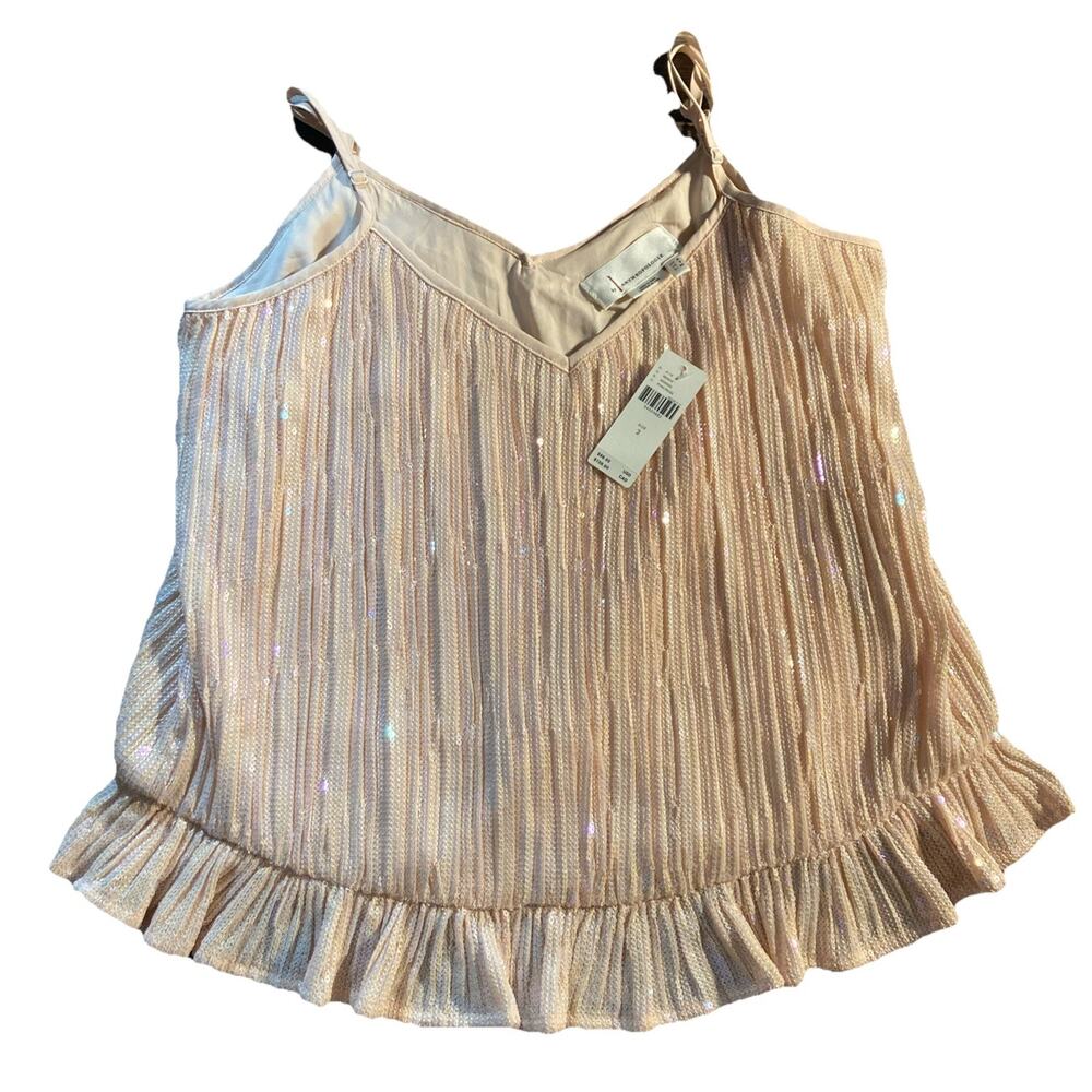 NWT Anthropologie Sz 2 Amelie Pink Rose Sequined Cami Ruffled Tank Glam Party